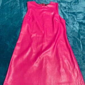 House of Harlow 1960 Hot Pink Faux Leather Shift Dress Sleeveless L